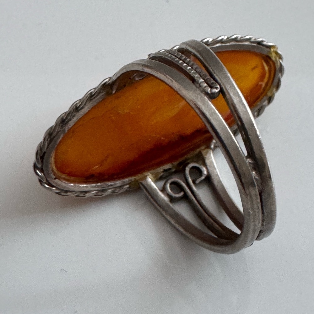 Vintage Baltic Amber Processed Metal Silver Tone - Picture 4 of 7